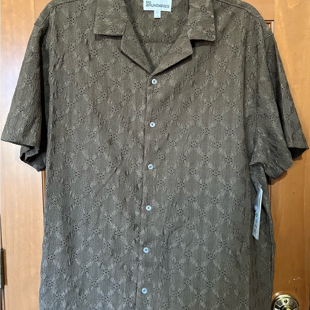 No Boundaries Textured Brown Men's Casual Shirt, XL